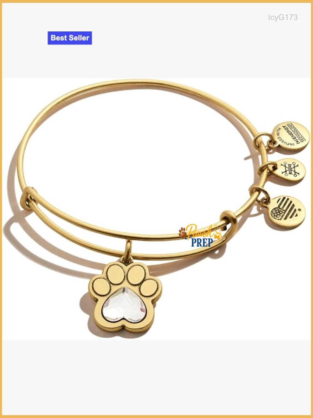 Expandable Paw Print Charm Bangle Bracelet with Crystal Heart Adjustable 2-3.5